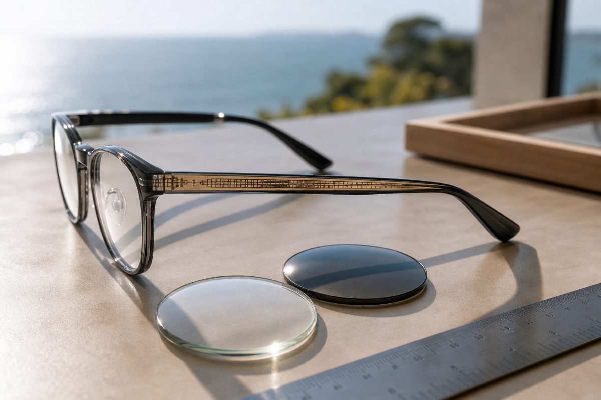 DEMO LENS optikai keret méretjelöléssel és mérőeszközzel
