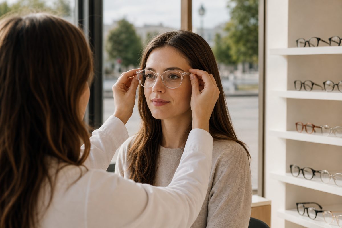 Pupillatávolság ellenőrzése optikai keret felpróbálásakor