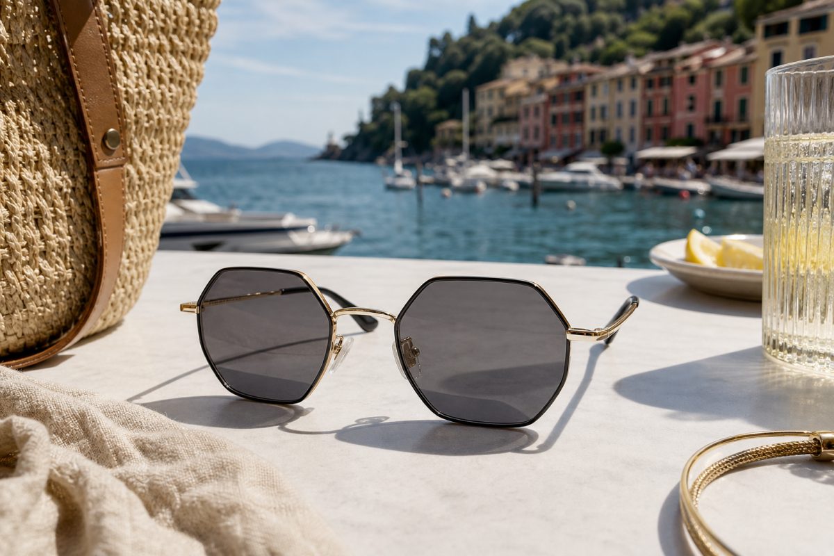 Ray-Ban Hexagonal stílusú arany és fekete fém napszemüvegek