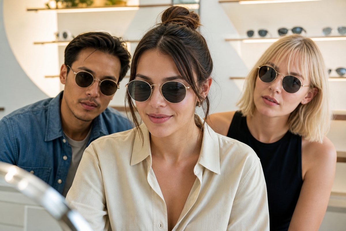 Különböző arcformákon felpróbált ray ban round jellegű kerek napszemüvegek