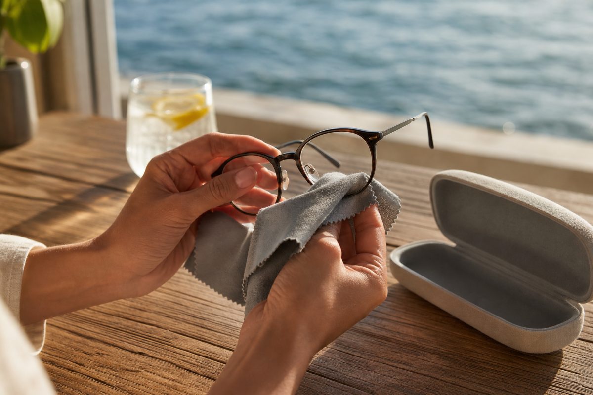 Ray-Ban szemüveg ápolása mikroszálas kendővel és tokkal